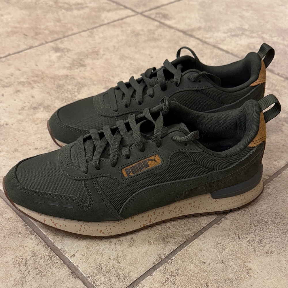 Puma Men’s SOFTFOAM+ Optimal Comfort Olive Green and Brown Low-Top Sneakers